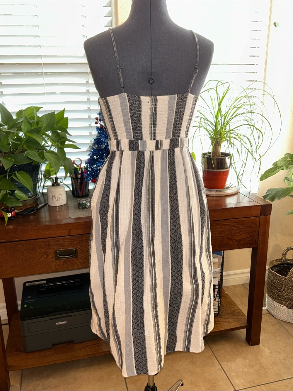Bardot Blue & White Striped Cutout Midi Dress - Picture 2 of 8